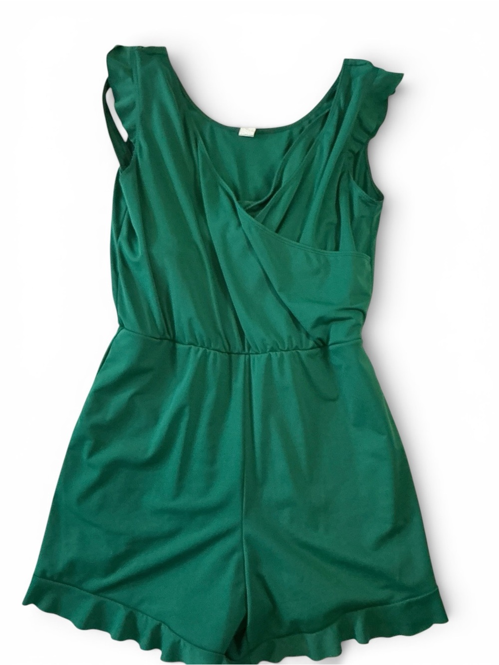 Green Ruffled Cap Sleeve Swim Romper Sz. Large NWOT